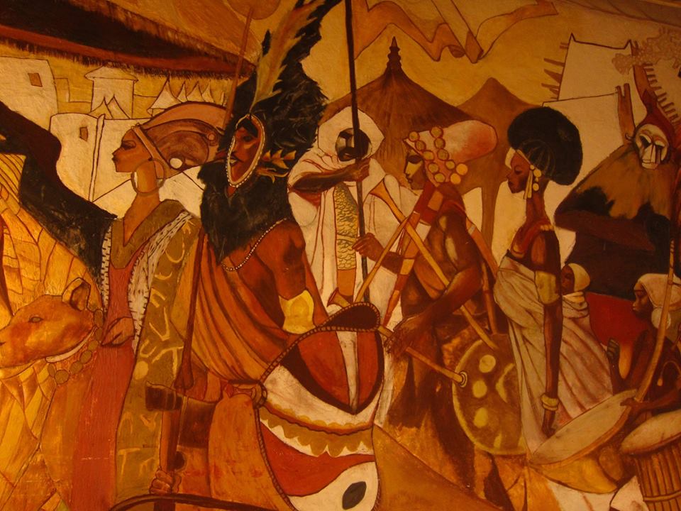 Tableau africain se trouvant au coeur du Bushman Café à Abidjan, en Côte d'Ivoire